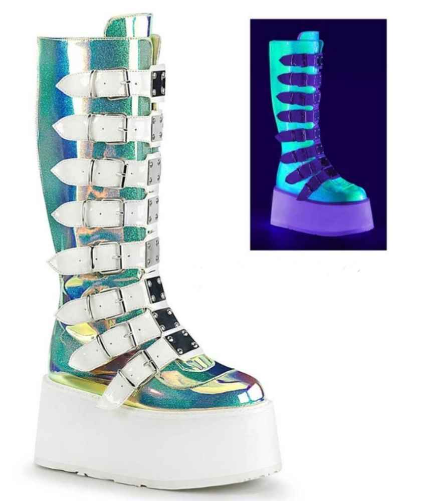 UV/Blacklight reactive Demonia Platform Knee High Boots